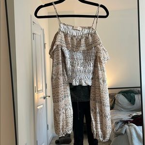 Off the shoulder smocked top with spaghetti straps